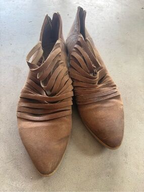 Free People Tan Layered Strap Pointed Ankle Booties